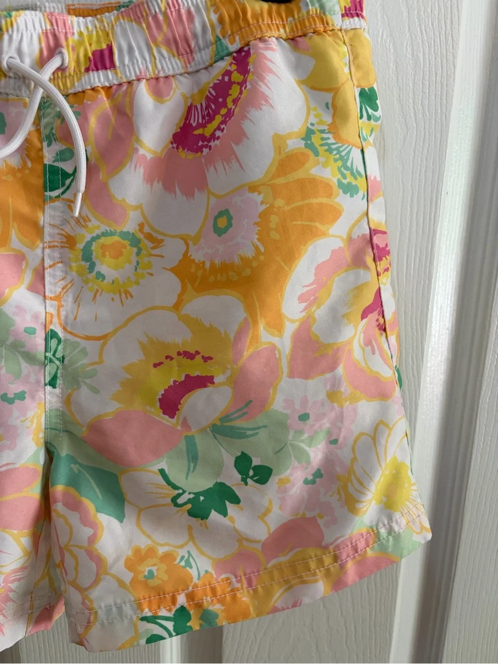 Janie and Jack Pastel Floral Swim Trunks - Yellow, Pink & Green - Size 8